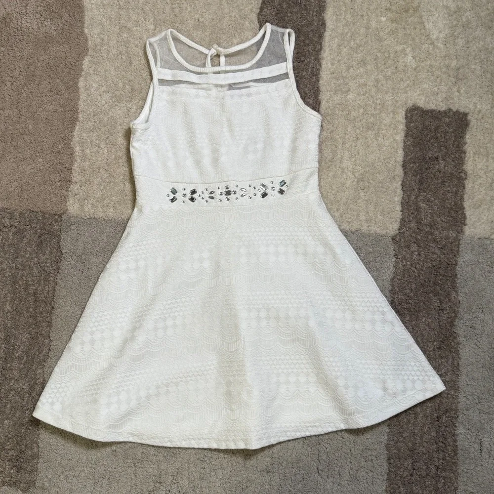 The Childrens Place Girls White Lace Rhinestone Sleeveless Party Dress Size 12